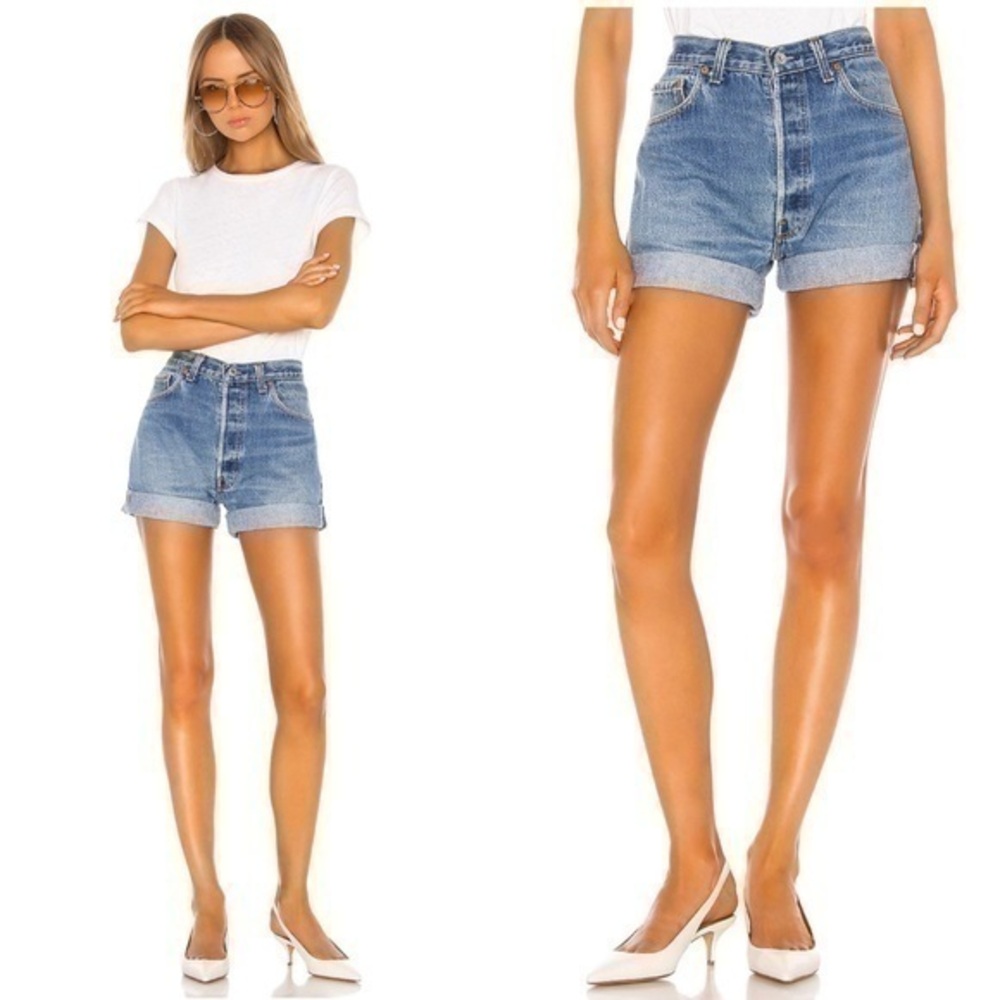 New RE/DONE Levi’s 90s Relaxed Denim High Waist Boho Bohemian Shorts Indigo 25